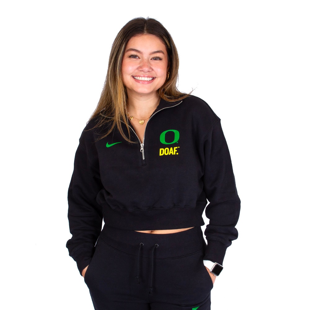 Classic Oregon O, Nike, Black, Pullover, Cotton Blend, Women, Ducks of a Feather, Phoenix, Fleece, 1/4-zip, Sweatshirt, 915231